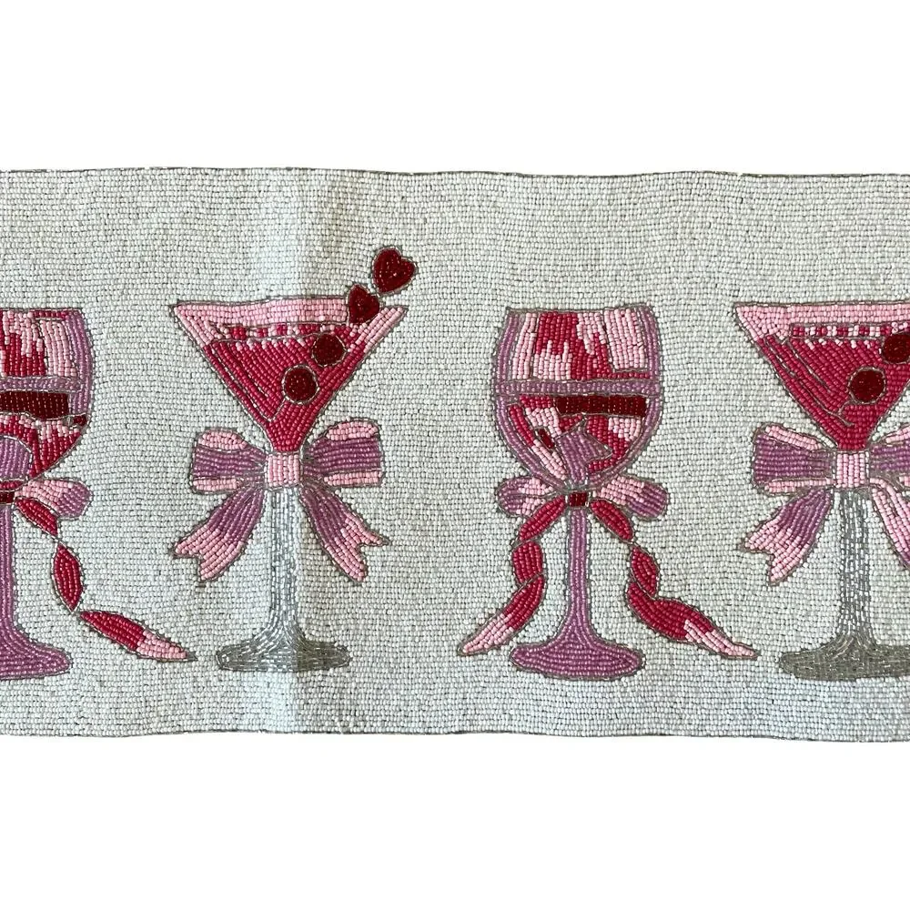 Tahari Beaded Table Runner 13x36 Cocktails Bows & Hearts Valentine Glam XO New
